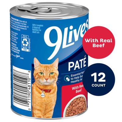 Show full view: 9 Lives Real Beef Pate Wet Cat Food, 13-oz can, case of 12 slide 4 of 11