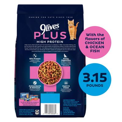 Show full view: 9 Lives Plus High-Protein Dry Cat Food, 3.15-lb bag slide 3 of 10