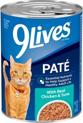 9 Lives Real Chicken & Tuna Pate Wet Cat Food, 13-oz can, case of 12
