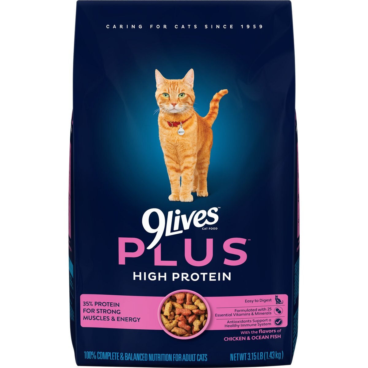 9 Lives Plus High-Protein Dry Cat Food, 3.15-lb bag