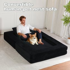 Cesicia Modern Floor Couch Human Dog Sofa Bed with Pillow, Black slide 2 of 6