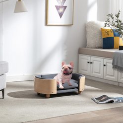 Bencmate Velvet Cushion Scandinavian Elevated Couch Dog Sofa Bed with Solid Wood Leg, Grey