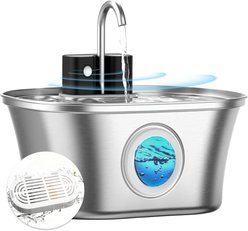 Casfuy PWL-300 Wireless Smart Quiet Stainless Steel Cat Water Fountain, 108-oz