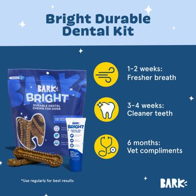 Show full view: BARK Bright Durable Dental Kit: Large Mint Flavored Dental Dog Treats + Chicken & Thyme Flavored Dog Dental Gel, 15 count, 2.5-oz gel slide 4 of 8