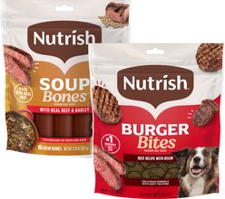 Rachael Ray Nutrish Burger Bites, Beef Burger with Bison + Soup Bones Beef & Barley Flavor Dog Treats