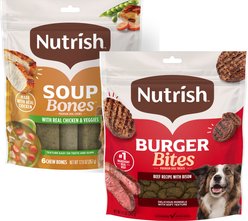 Rachael Ray Nutrish Burger Bites, Beef Burger with Bison + Soup Bones Chicken & Veggies Flavor Dog Treats