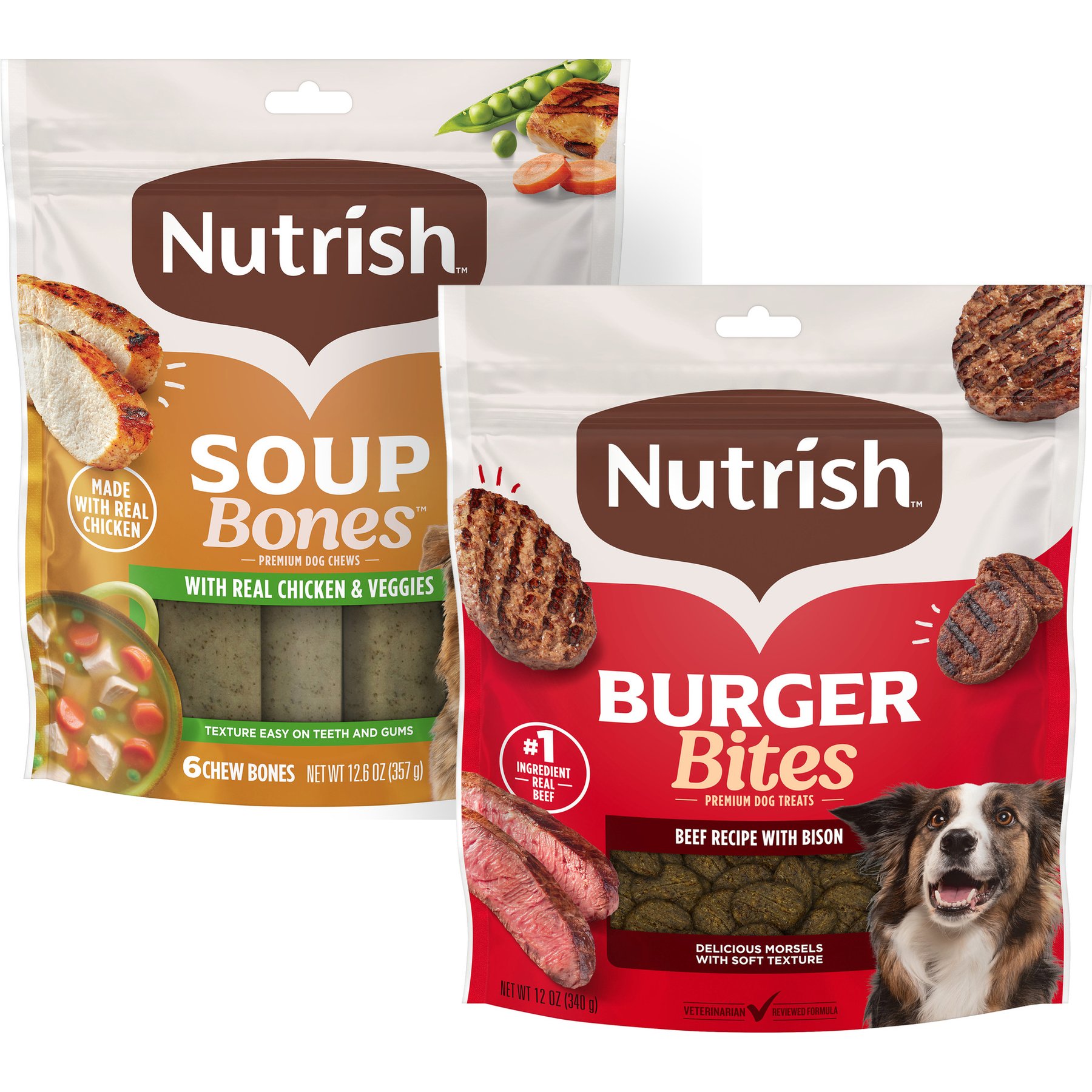 Rachael Ray Nutrish Burger Bites, Beef Burger with Bison + Soup Bones Chicken & Veggies Flavor Dog Treats