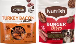 Rachael Ray Nutrish Turkey Bites Hickory Smoke Bacon + Burger Bites, Beef Burger with Bison Dog Treats