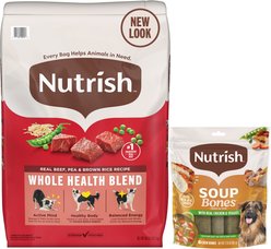 Rachael Ray Nutrish Beef, Pea, & Brown Rice Recipe Dry Food + Soup Bones Chicken & Veggies Flavor Dog Treats