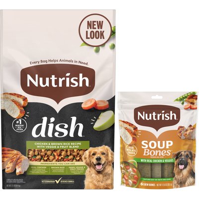 Rachael Ray Nutrish Rachael Ray Nutrish Dish Chicken & Brown Rice Recipe with Veggies & Fruit Dry Food + Soup Bones Chicken & Veggies Flavor Dog Treats