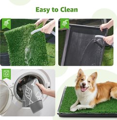 LOOBANI Grass Pad Tray Dog Litter Box with 2 Artificial Grass Patch + 2 Washable Pee Pads, 35 x 23-in slide 2 of 7