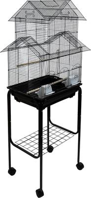 Show full view: YML Pagoda Top Small Bird Cage with Wheeled Stand, Medium: 18 x 14 x 56-in, Black slide 2 of 3