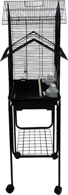 Show full view: YML Pagoda Top Small Bird Cage with Wheeled Stand, Medium: 18 x 14 x 56-in, Black slide 3 of 3