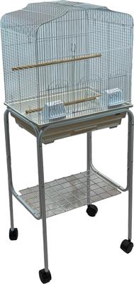 Show full view: YML Shell Top Small Bird Cage with Wheeled Stand, Medium: 18 x 14 x 49-in, White slide 3 of 3
