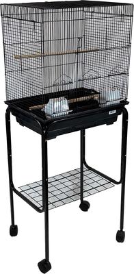 Show full view: YML Square Top Small Bird Cage with Wheeled Stand, Medium: 18 x 14 x 49-in, Black slide 3 of 4