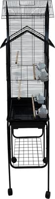 Show full view: YML Tall Pagoda Top Small Bird Cage with Wheeled Stand, Large: 18 x 14 x 65-in, Black slide 3 of 3