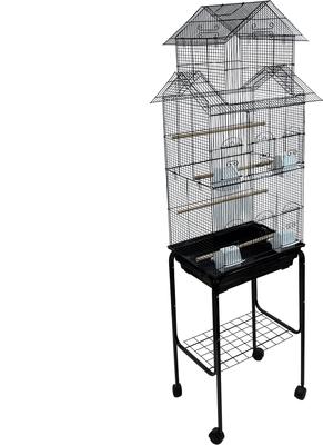 Show full view: YML Tall Pagoda Top Small Bird Cage with Wheeled Stand, Large: 18 x 14 x 65-in, Black slide 2 of 3