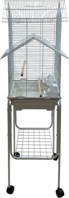 Show full view: YML Pagoda Top Small Bird Cage with Wheeled Stand, Medium: 18 x 14 x 56-in, White slide 3 of 3