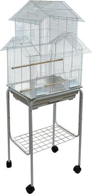 Show full view: YML Pagoda Top Small Bird Cage with Wheeled Stand, Medium: 18 x 14 x 56-in, White slide 2 of 3
