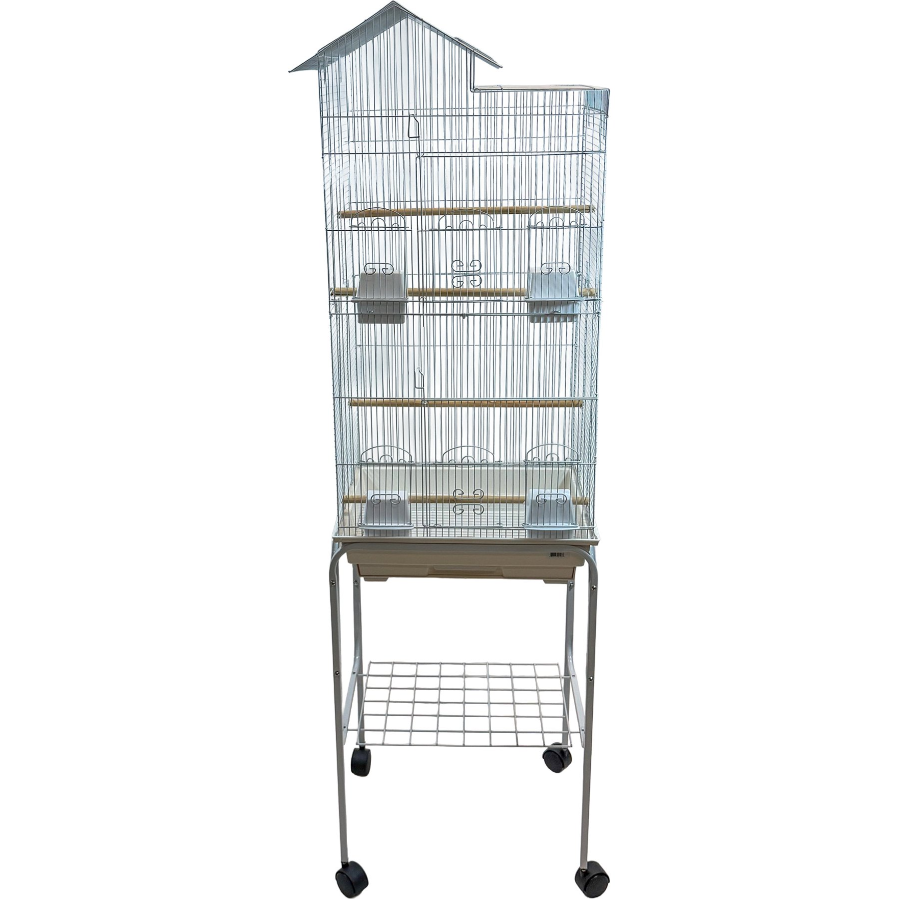 YML Tall Villa Top Small Bird Cage with Wheeled Stand, Large: 18 x 14 x 59-in, White