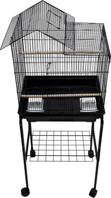 Show full view: YML Villa Top Small Bird Cage with Wheeled Stand, Medium: 18 x 14 x 49-in, Black slide 3 of 4