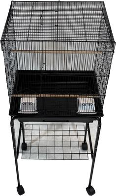Show full view: YML Square Top Small Bird Cage with Wheeled Stand, Medium: 18 x 14 x 49-in, Black slide 2 of 4