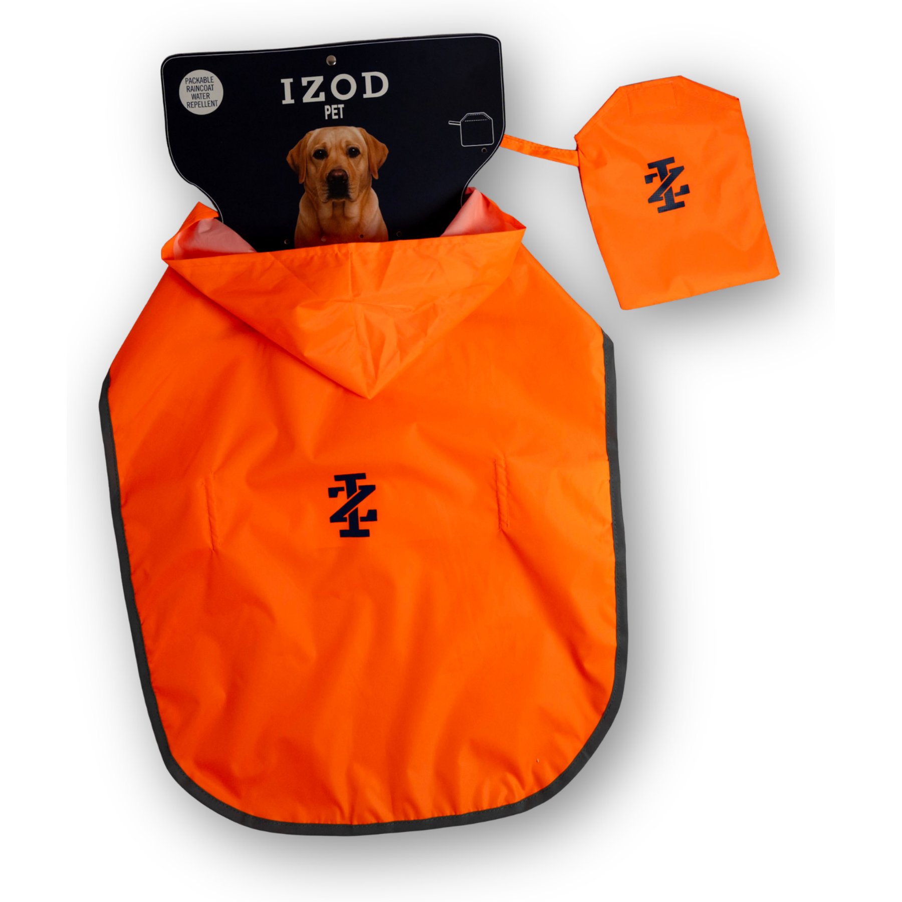 IZOD Pet Dog Packable Raincoat, Orange, Small