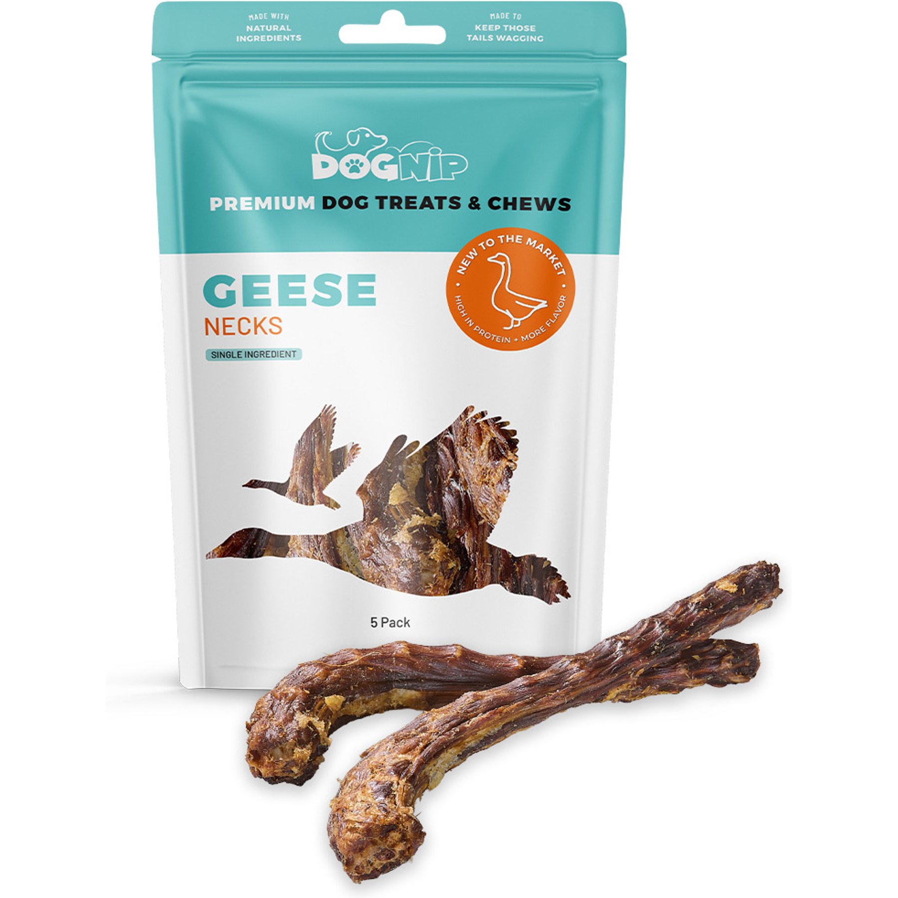 Dog Nip Geese Whole Geese Necks Natural Dog Chew Treats, 5 count
