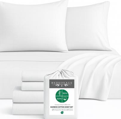 Show full view: BedVoyage Melange Viscose from Bamboo Cotton Bed Sheets, Snow, Queen slide 2 of 8