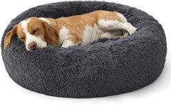 Bedsure Plus Version Calming Fluffy Plush Faux Fur Supported Donut Dog & Cat Bed, Grey, Medium