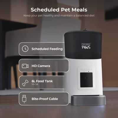 Show full view: Penthouse Paws Smart HD Automatic Dog & Cat Feeder, White/Stainless Steel slide 3 of 10