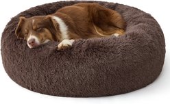 Bedsure Plus Version Calming Fluffy Plush Faux Fur Supported Donut Dog & Cat Bed, Dark Brown, Large