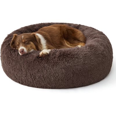 Bedsure Bedsure Anti-Anxiety Deep Sleep & Joint Relief Calming Faux Fur Donut Bolster Dog Bed, Dark Brown, Large