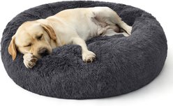Bedsure Plus Version Calming Fluffy Plush Faux Fur Supported Donut Dog & Cat Bed, Grey, Large