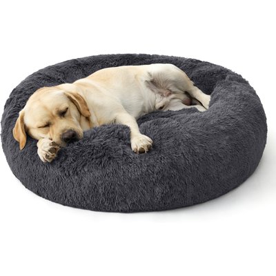 Bedsure Bedsure Anti-Anxiety Deep Sleep & Joint Relief Calming Faux Fur Donut Bolster Dog Bed, Grey, X-Large