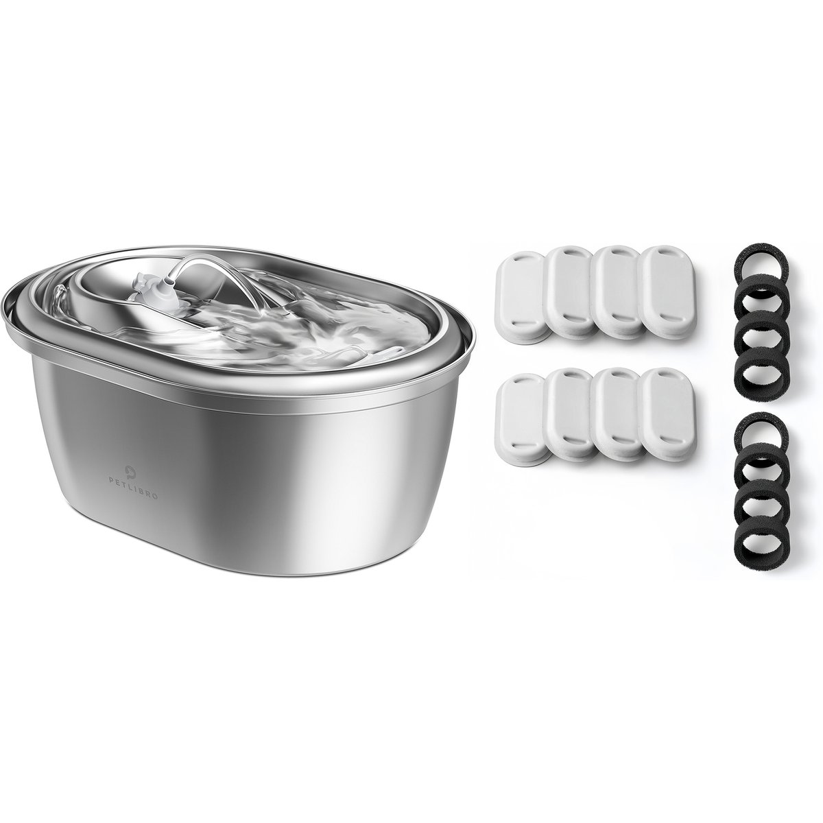 Petlibro Water Fountain Bundle - 101-oz Stainless Steel Fountain + 8 Filters