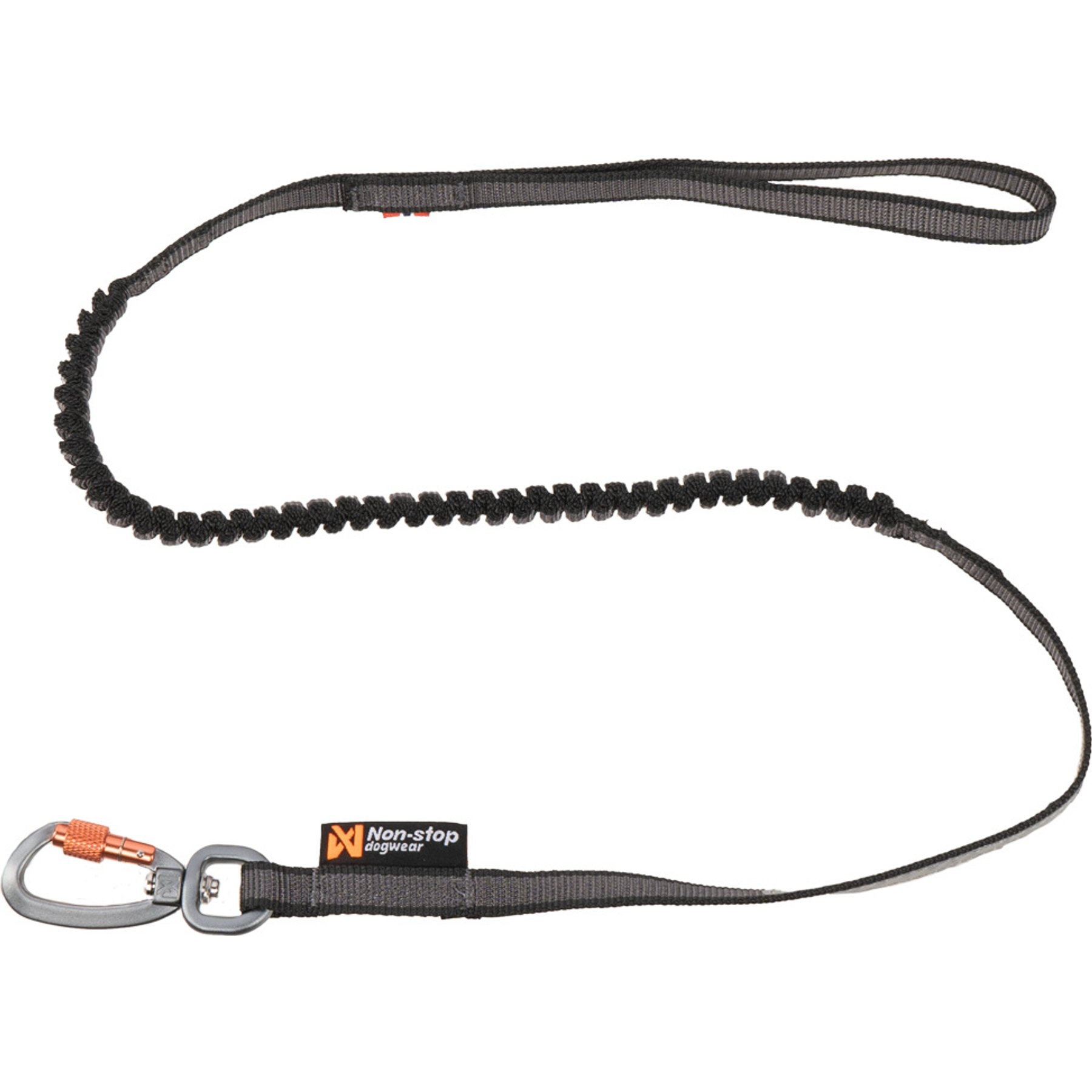 Non-stop Dogwear Touring Bungee Dog Leash, Black/Grey, 2.8-m long, 13-mm wide