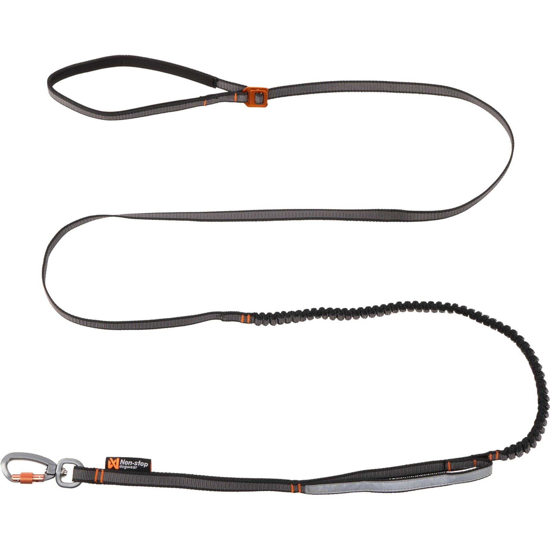 Non-stop Dogwear Touring Bungee Adjustable Dog Leash, Black/Grey, 23-mm wide