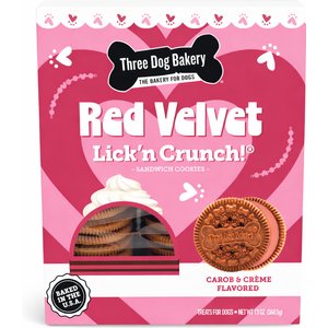 Three Dog Bakery Red Velvet Valentine's Day Lick'n Crunch Dog Biscuits, 13-oz box