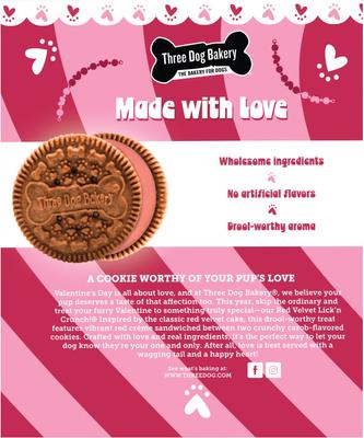 Show full view: Three Dog Bakery Red Velvet Valentine's Day Lick'n Crunch Dog Biscuits, 13-oz box slide 3 of 7