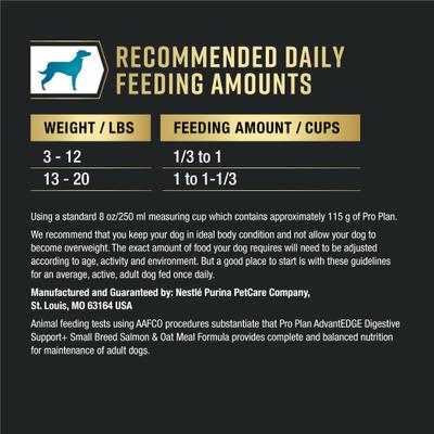 Show full view: Purina Pro Plan AdvantEDGE Digestive Support Plus Small Breed Salmon & Oat Meal Formula Adult Dry Dog Food, 3.5-lb bag slide 8 of 9