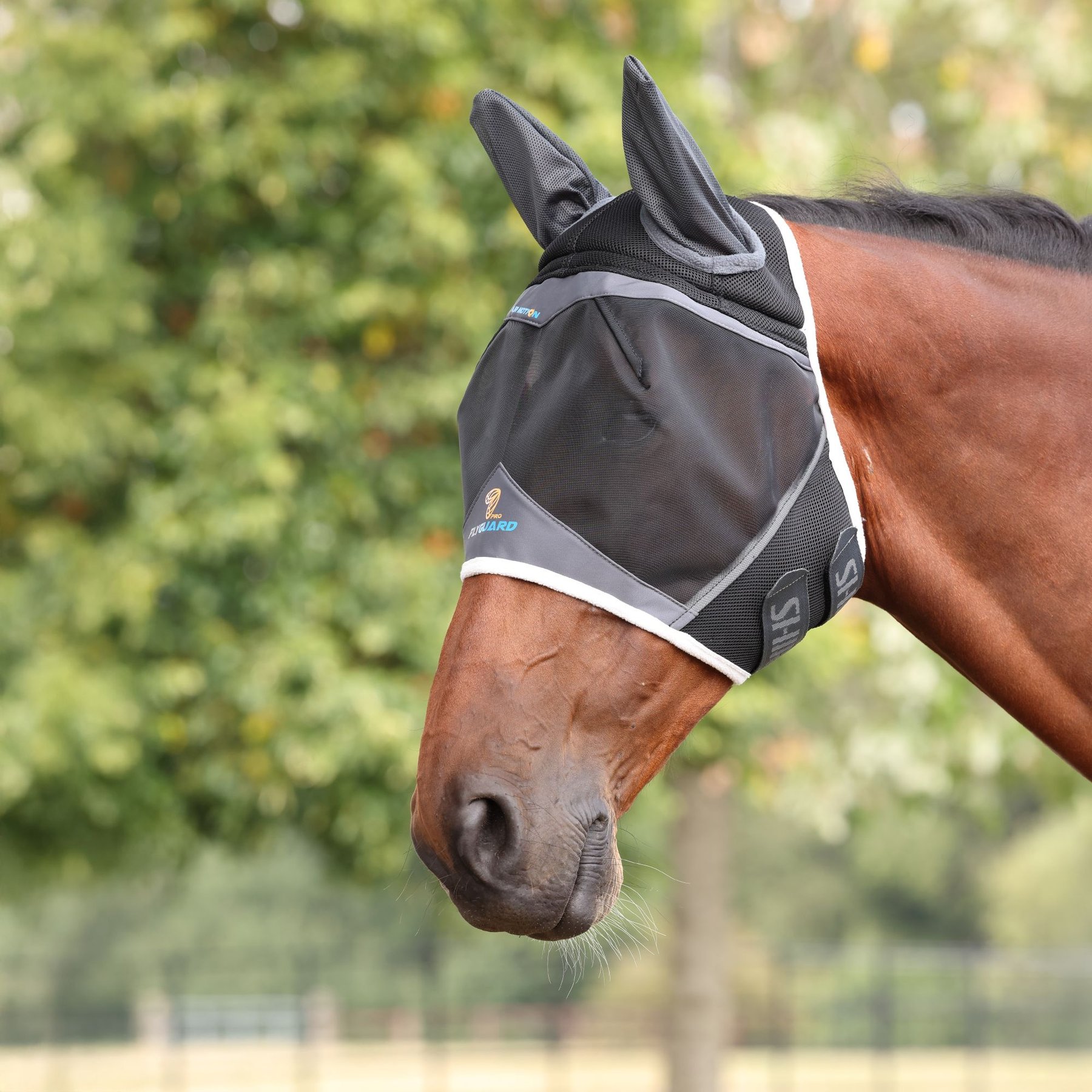 Shires Equestrian Products Air Motion Horse Fly Mask with Ears, Dark Grey, X-Large Full