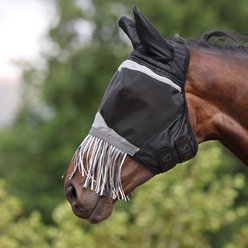 Shires Equestrian Products Fine Mesh Horse Fly Mask with Ears & Nose Fringe, Jet, Full
