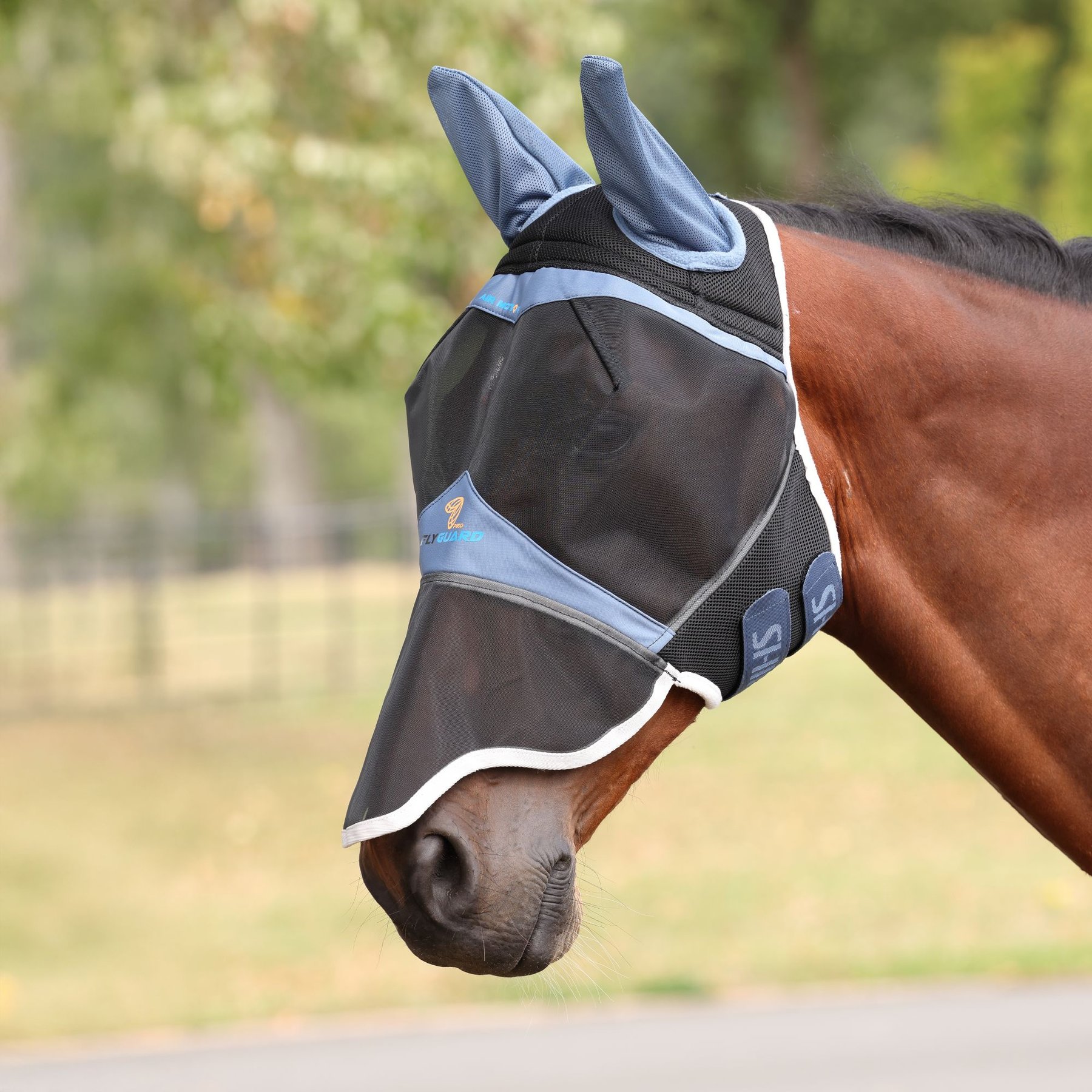 Shires Equestrian Products Air Motion Horse Fly Mask with Ears & Nose Deep, Airforce Blue, X-Large Full