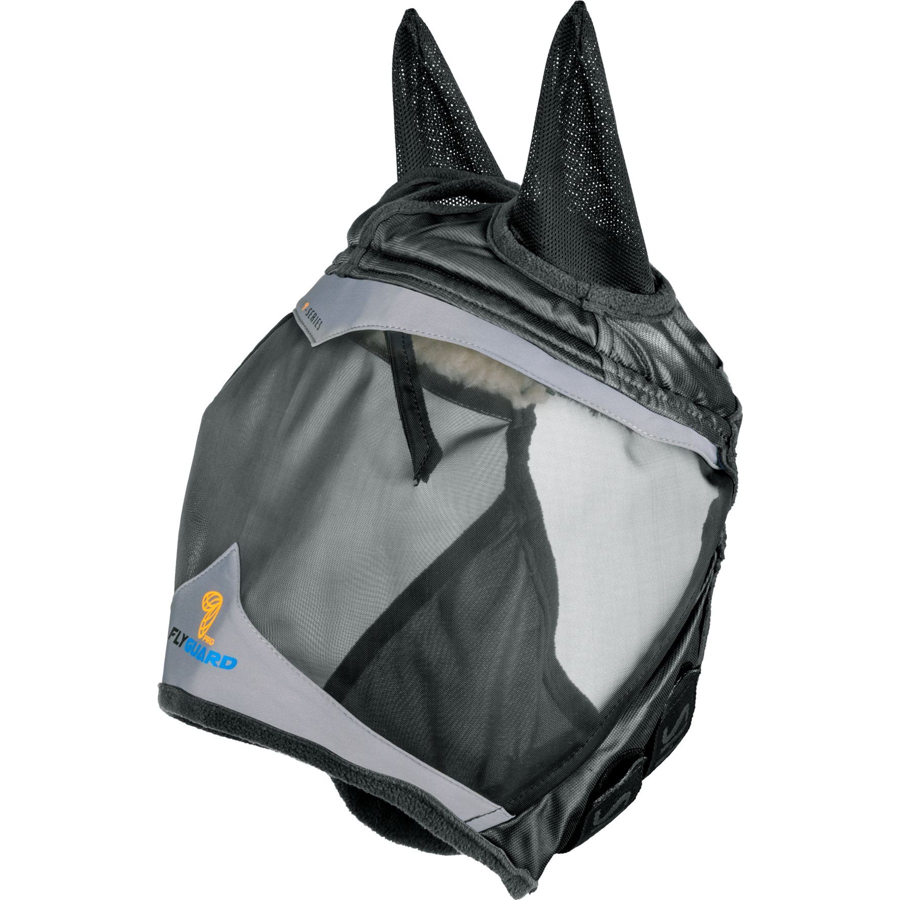 Shires Equestrian Products FlyGuard Pro Fine Mesh Horse Fly Mask with Ears & Open Forelock, Jet, Cob