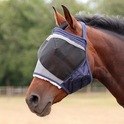 Shires Equestrian Products FlyGuard Pro Fine Mesh Earless Horse Fly Mask, Navy, Full