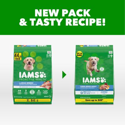 Show full view: Iams Proactive Health Large Breed Adult with Real Chicken Dry Dog Food, 44-lb bag slide 3 of 11