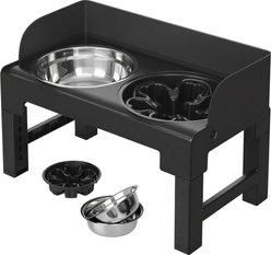 FEANDREA Adjustable Height Non-Skid Stainless Steel & Metal Dog & Cat Bowl with Tilted Design, Ink Black, 3-cup