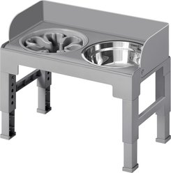 FEANDREA Modern Adjustable Height Elevated Stand Dog Bowl with 1 Slow Feeder & 2 Stainless Steel Bowls, Large, Dove Gray