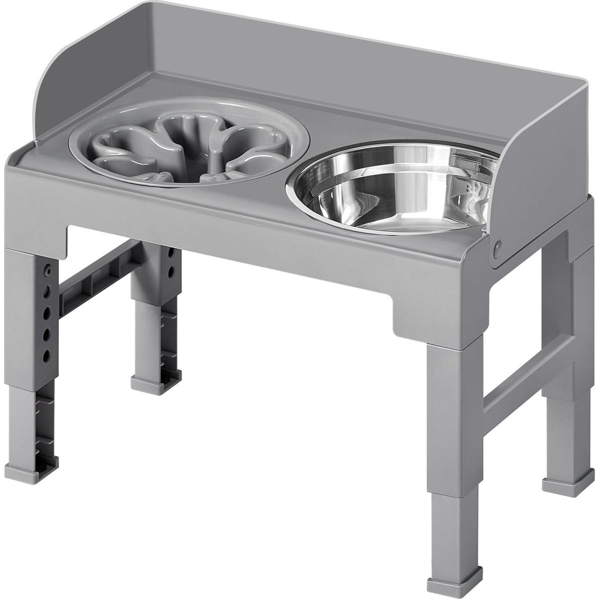 FEANDREA Adjustable Height Non-Skid Stainless Steel & Metal Dog & Cat Bowl with Tilted Design, Dove Gray, 3-cup